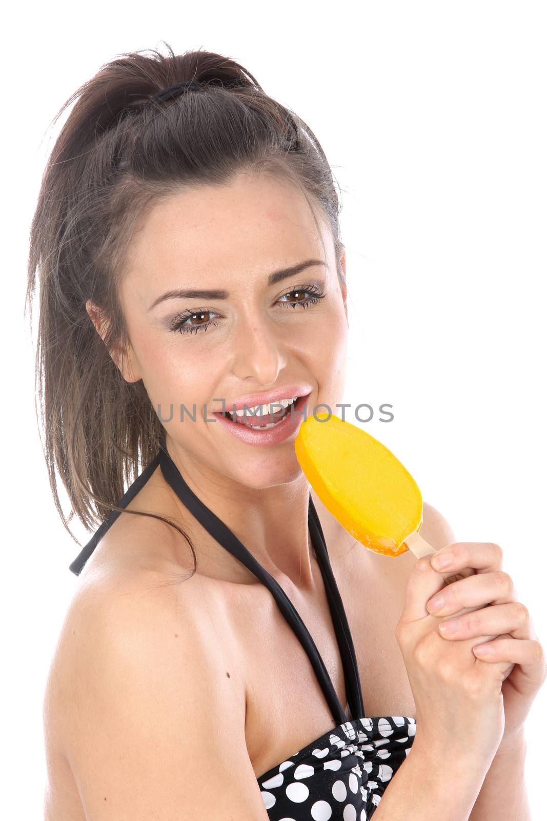Model Released. Woman Eating Ice lolly by Whiteboxmedia