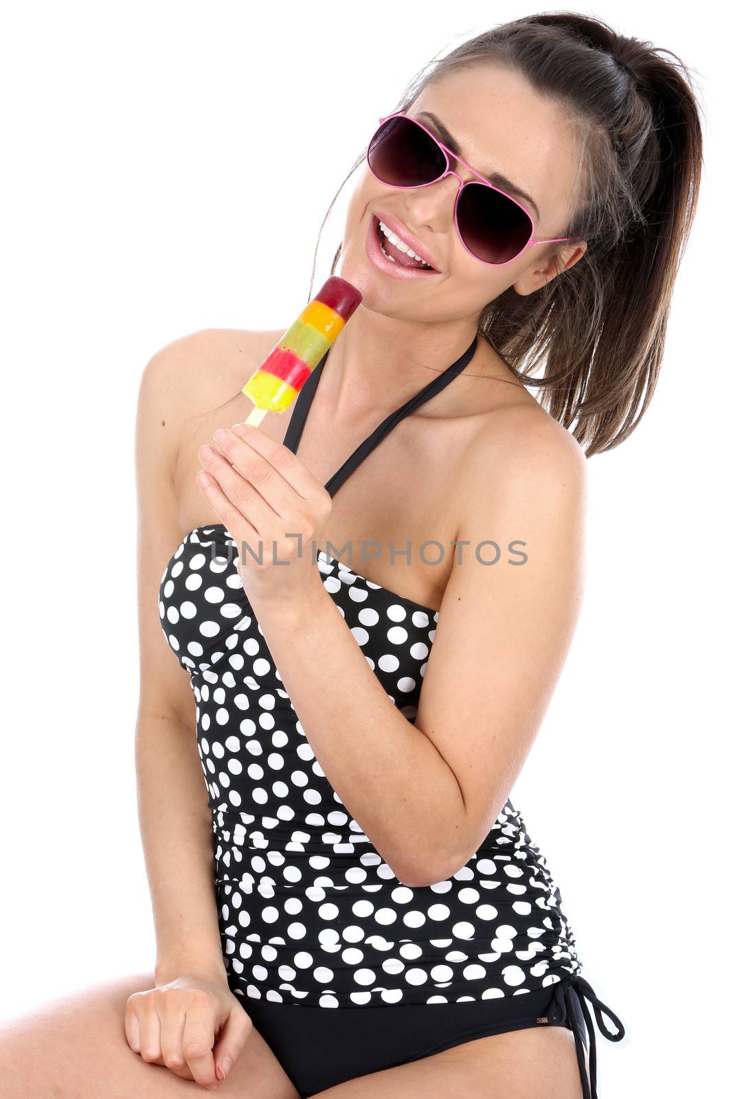 Model Released. Woman Eating Ice lolly