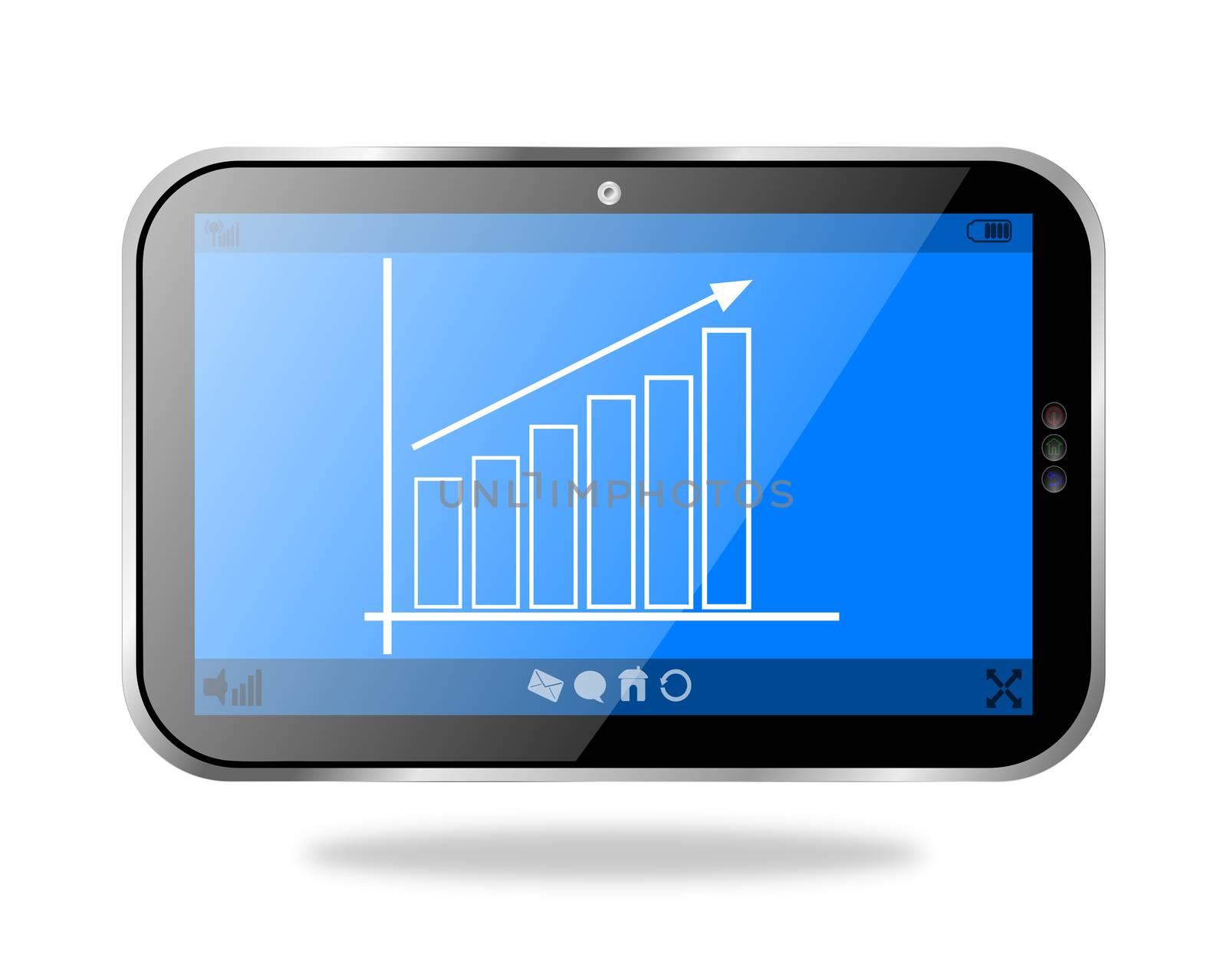 A touch screen tablet pc with a business growth chart showing on its lcd screen
