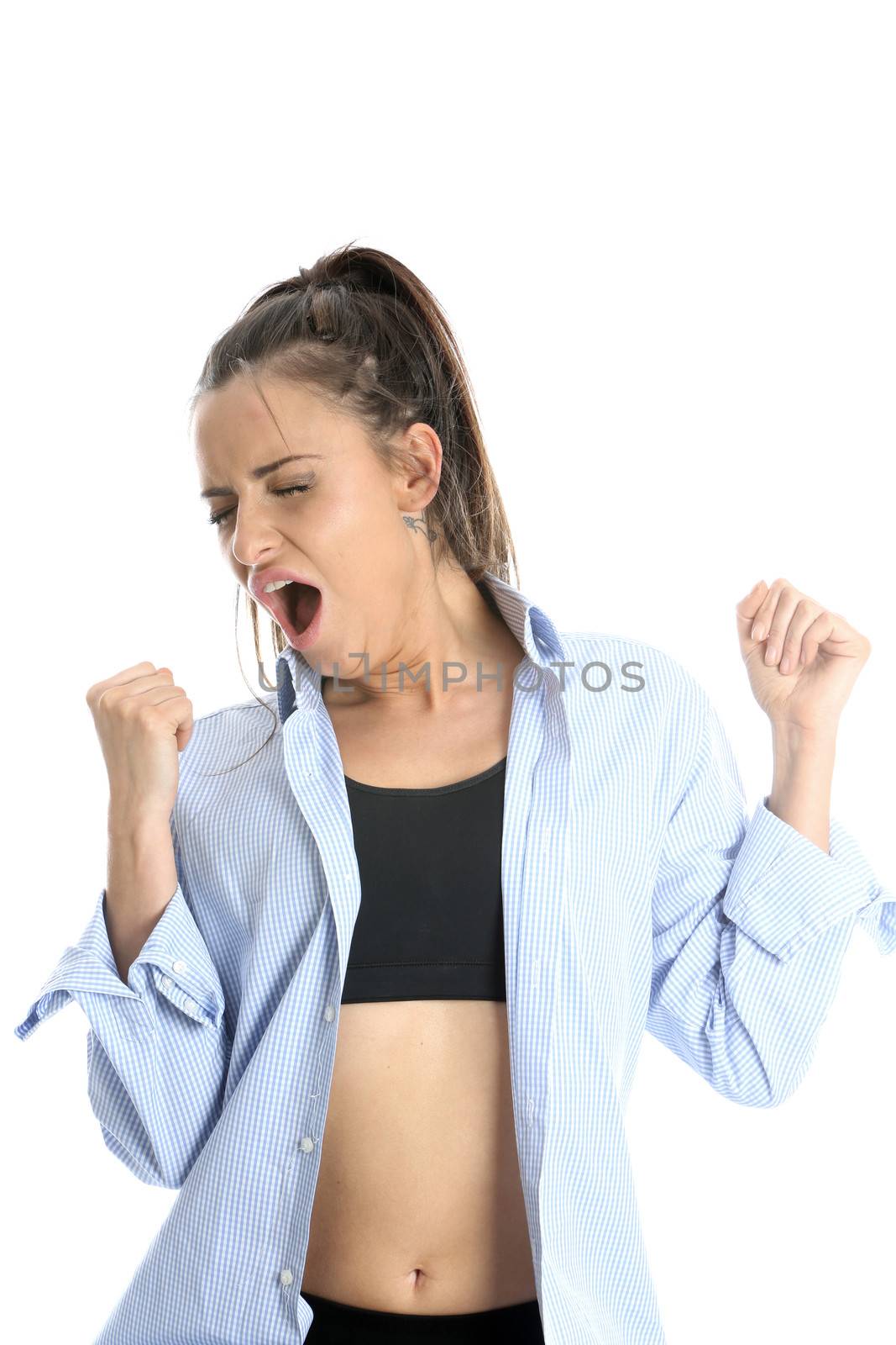 Model Released. Woman Yawning by Whiteboxmedia