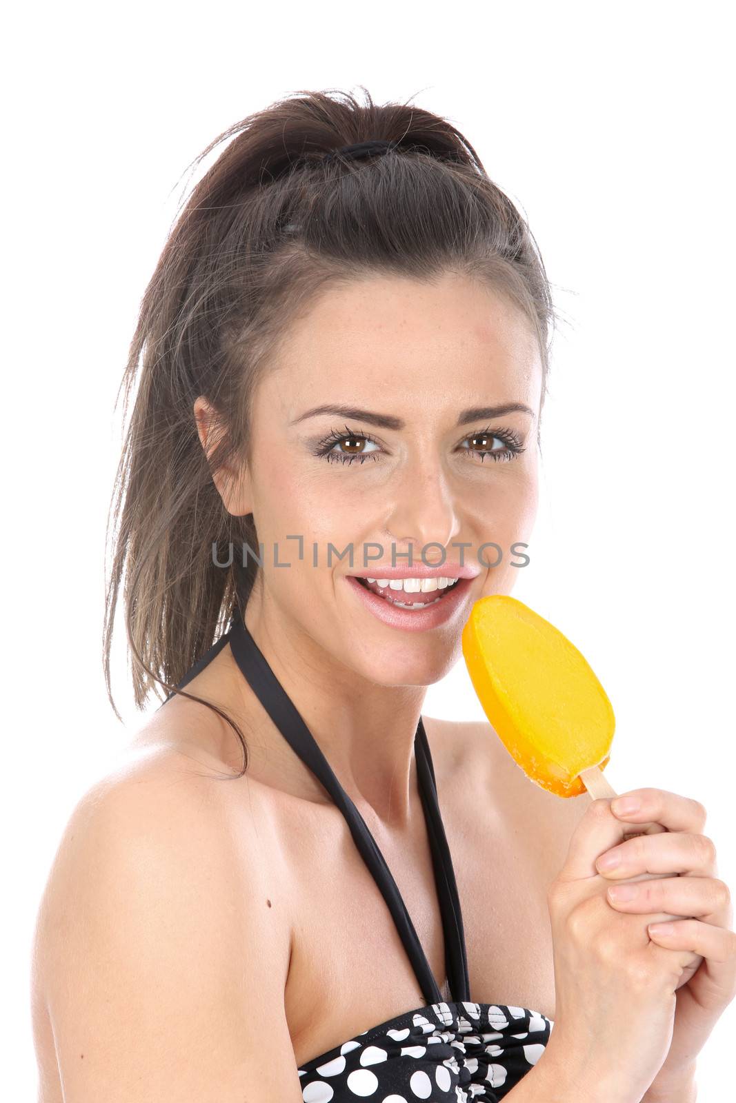 Model Released. Woman Eating Ice lolly