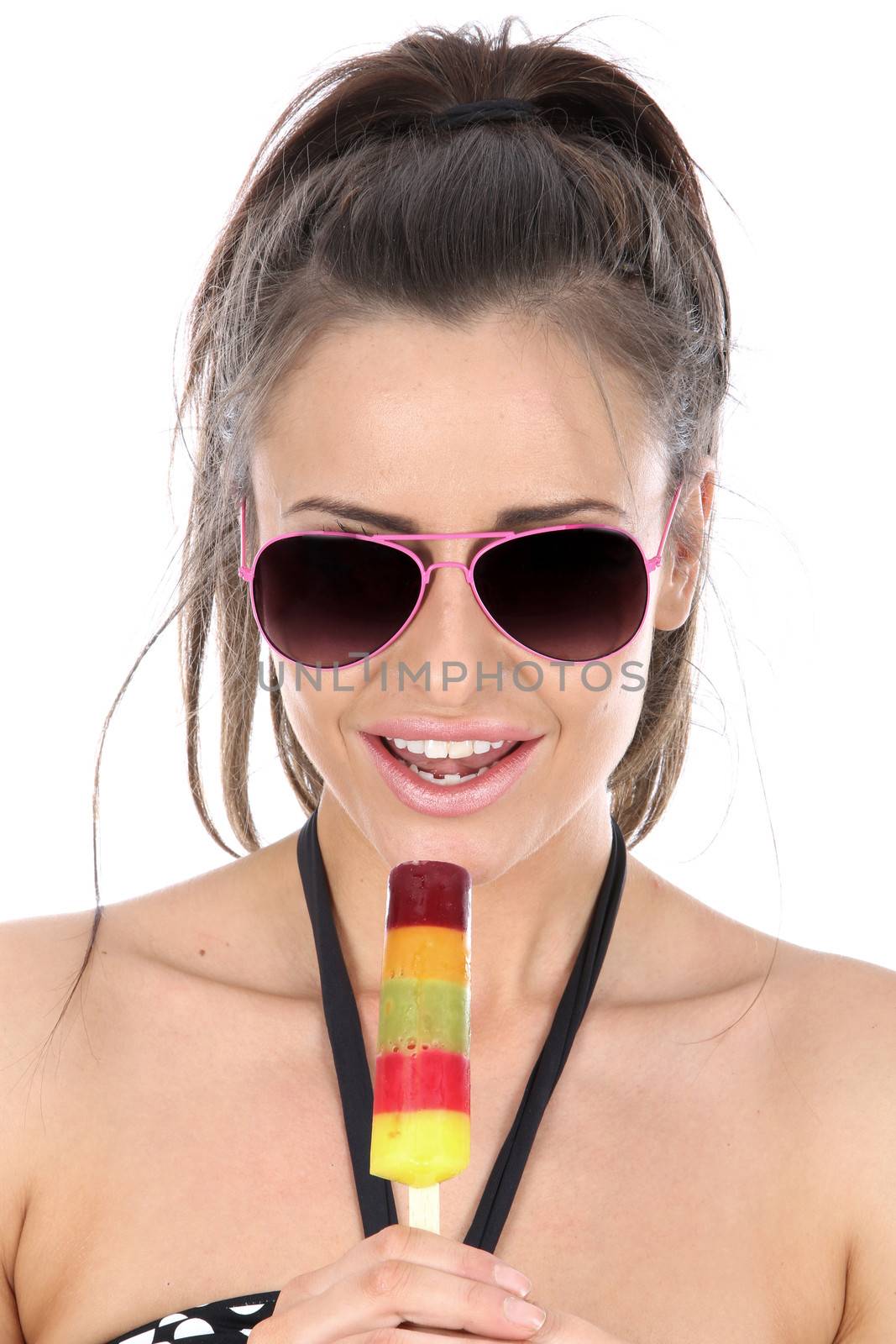 Model Released. Woman Eating Ice lolly