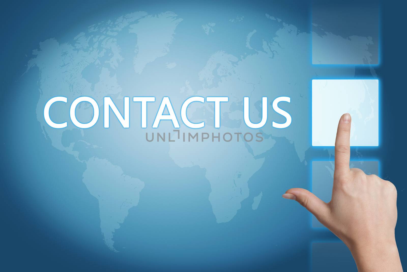 Marketing concept: words Contact us on blue background with world map. 