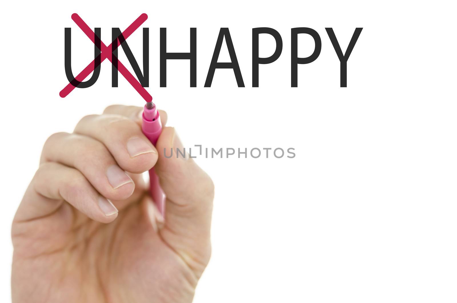 Changing word Unhappy into Happy by crossing off  letters UN.