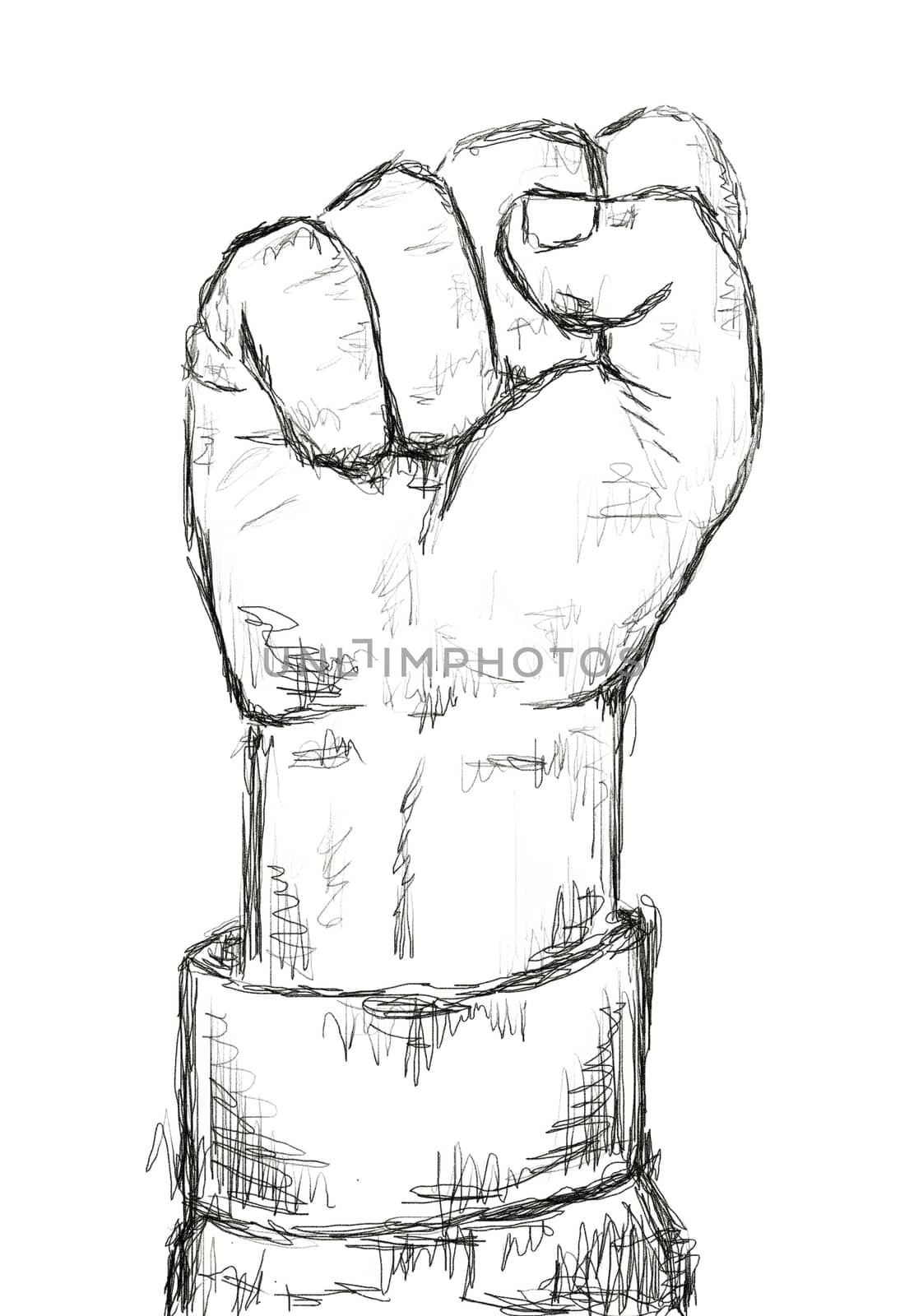 clenched fist held high in protest - sketch illustration