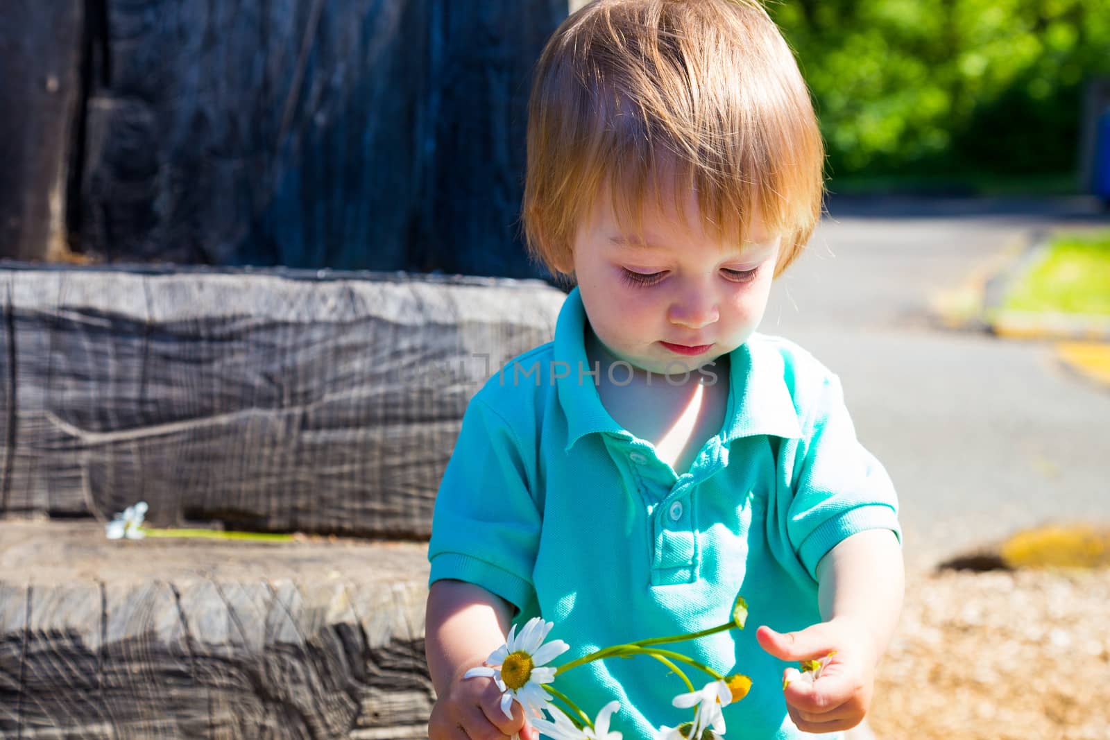 Boy Playing with Flowers by joshuaraineyphotography