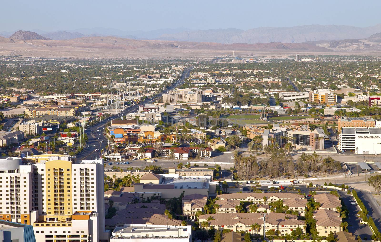 Las Vegas Nevada residences and businesses a landscape from above.