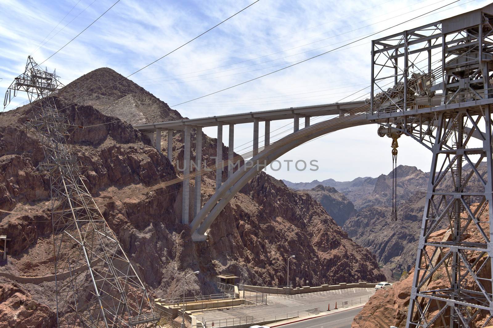 Hoover Dam electrical wres and bridge Nevada. by Rigucci