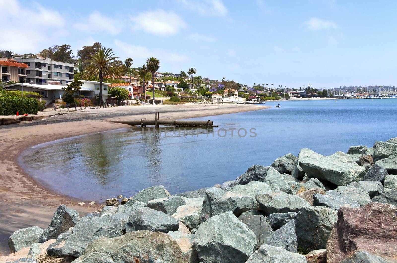 Point Loma beaches neighborhood and rocks California.