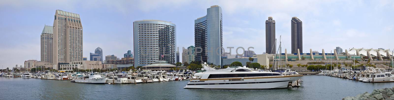 San Diego downtown marina and skyline panorama.