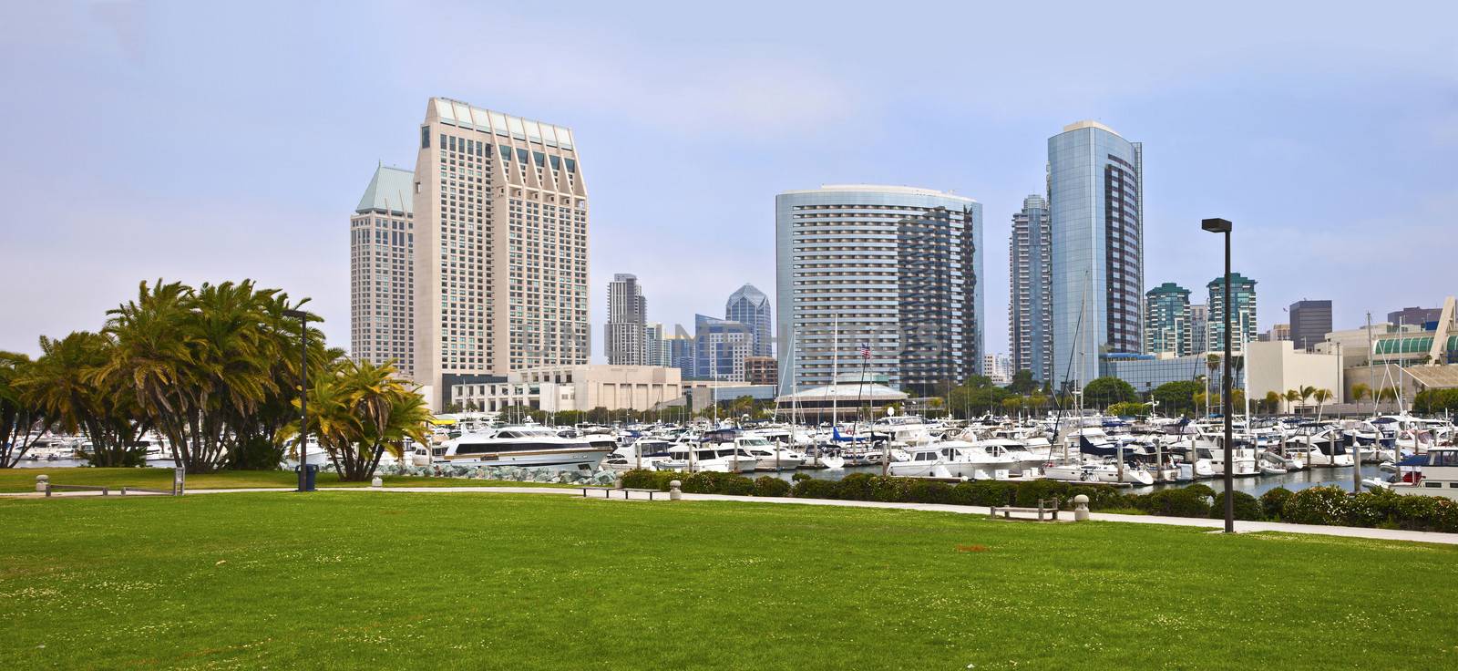 San Diego downtown marina and skyline panorama.