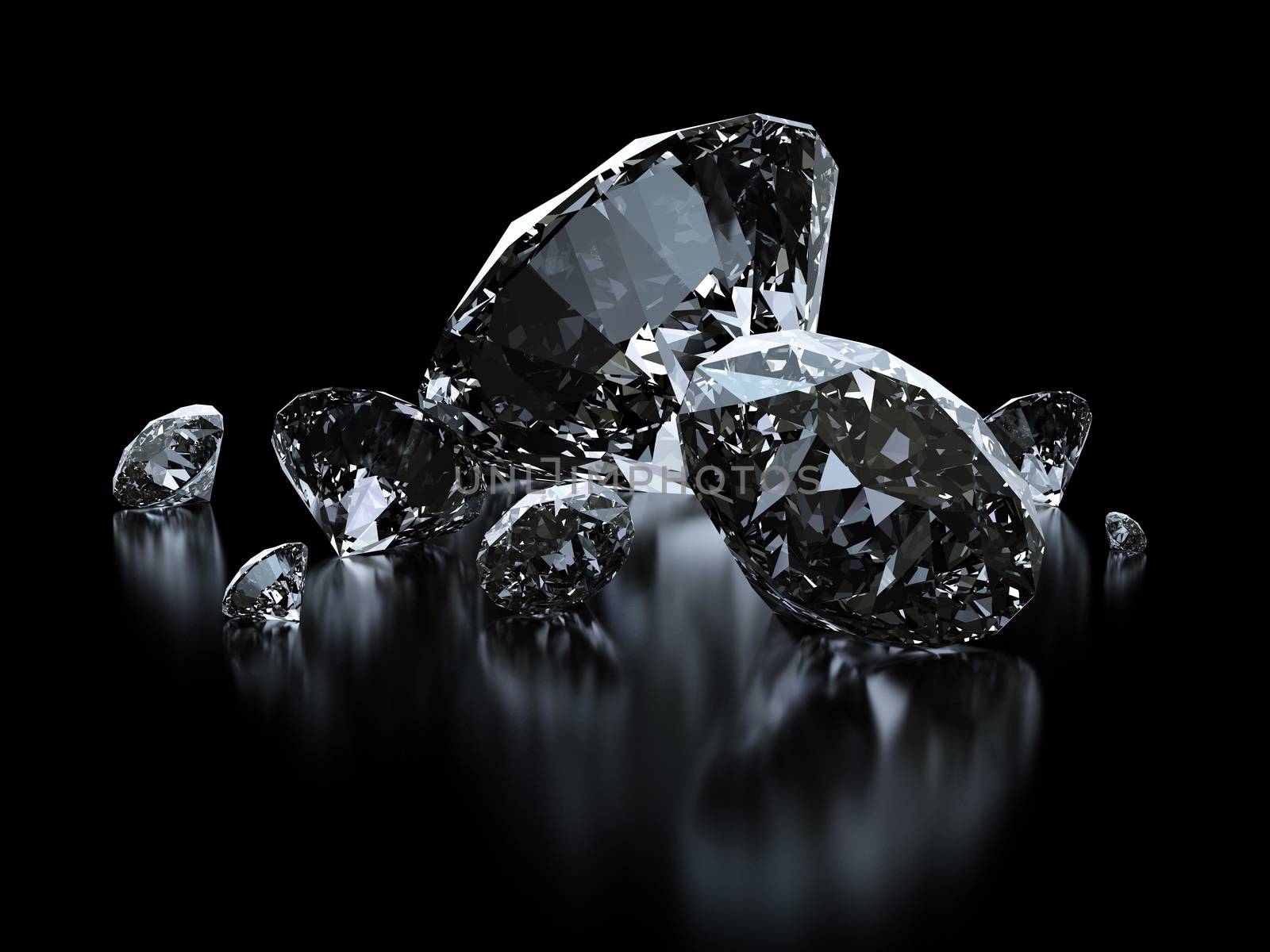 Luxury diamonds on black backgrounds with clipping path