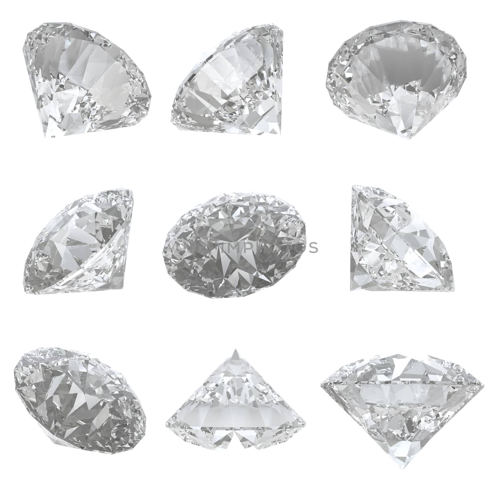 9 diamonds set isolated on white background with clipping path