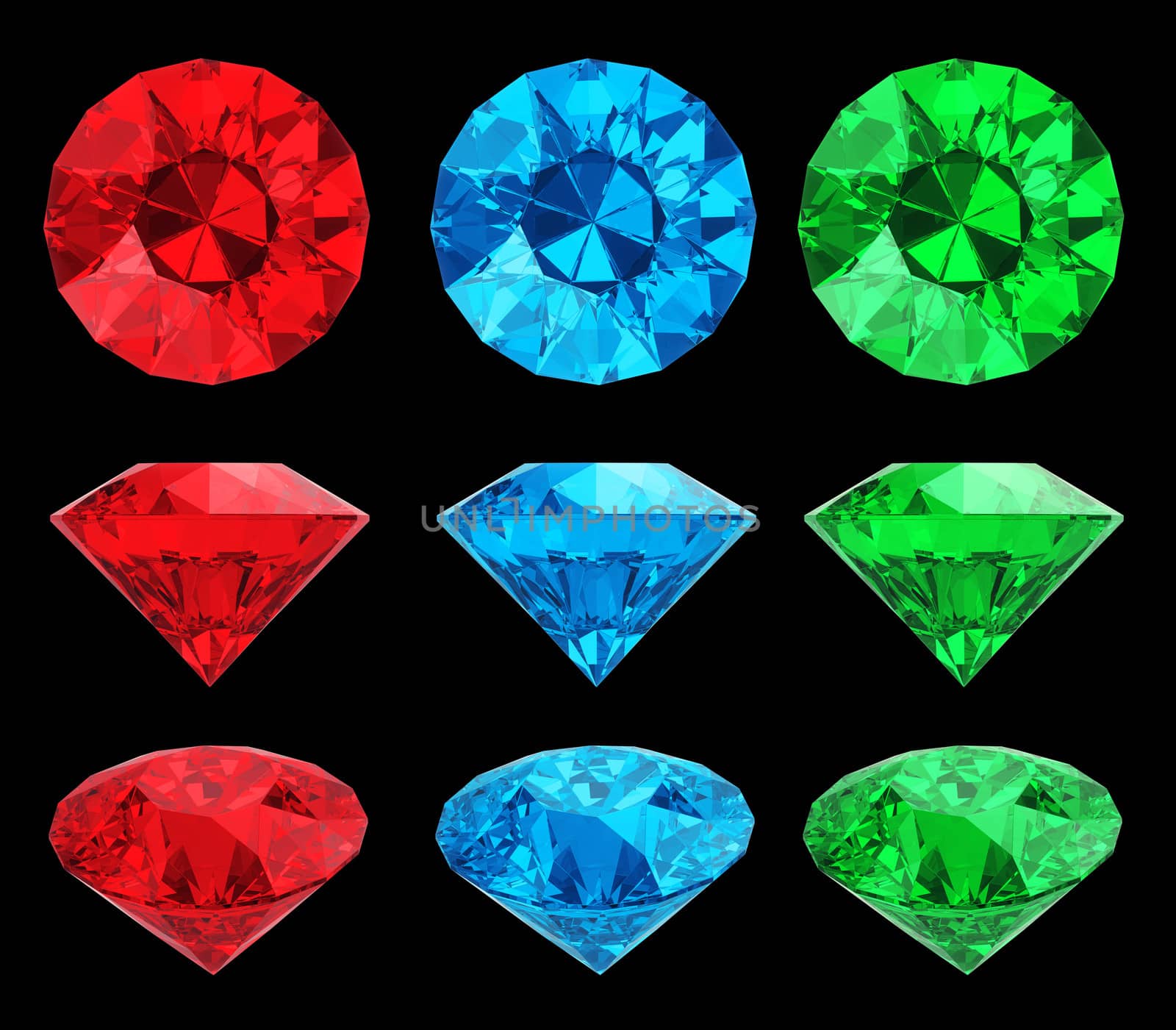 Set of color diamonds isolated with clipping path