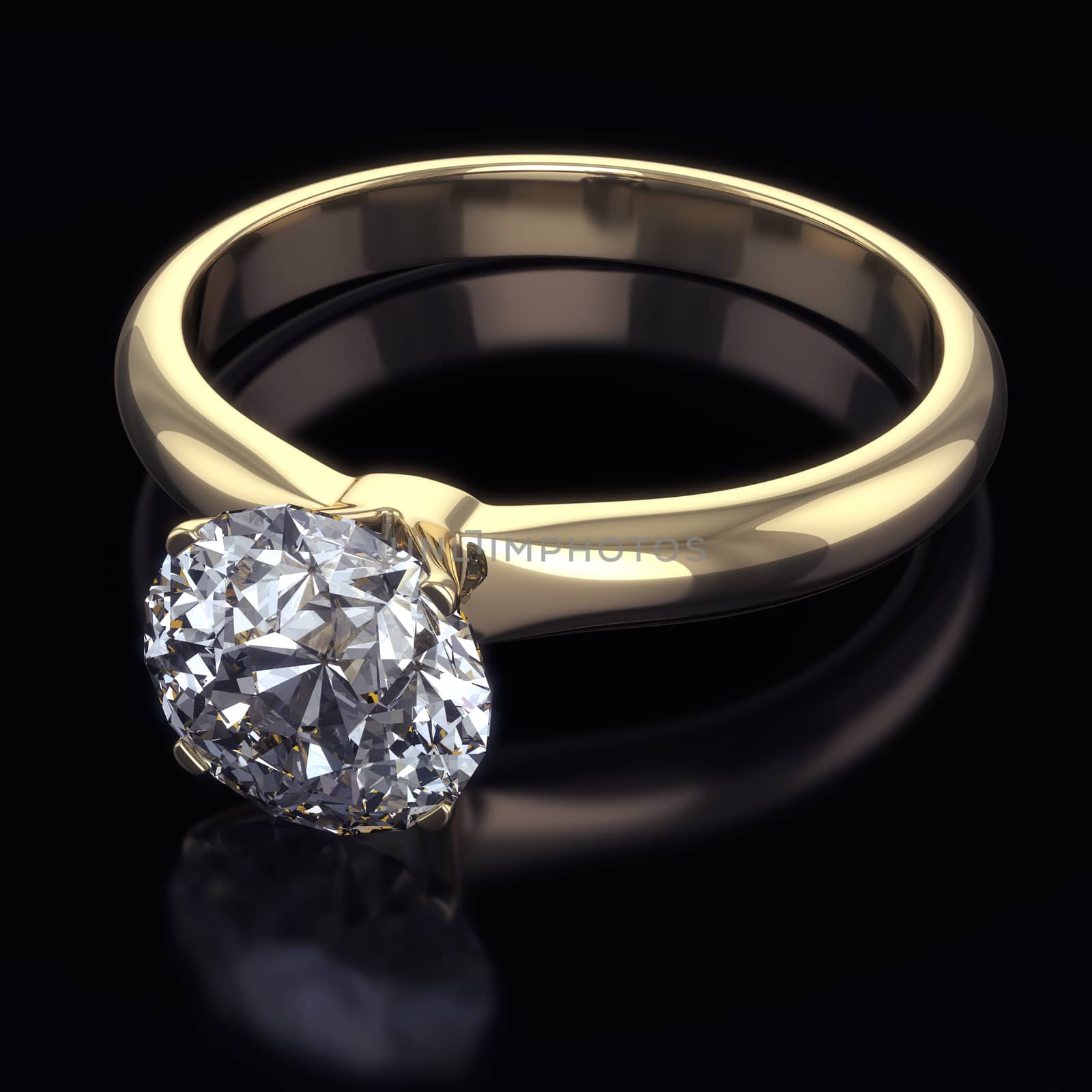 Luxury golden ring with big diamond - isolated with clipping path
