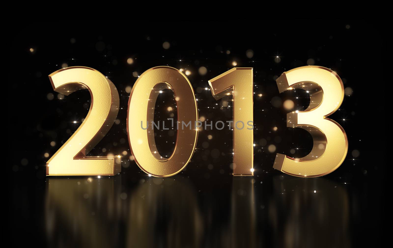 Golden year 2013  with shining sparkles and clipping path