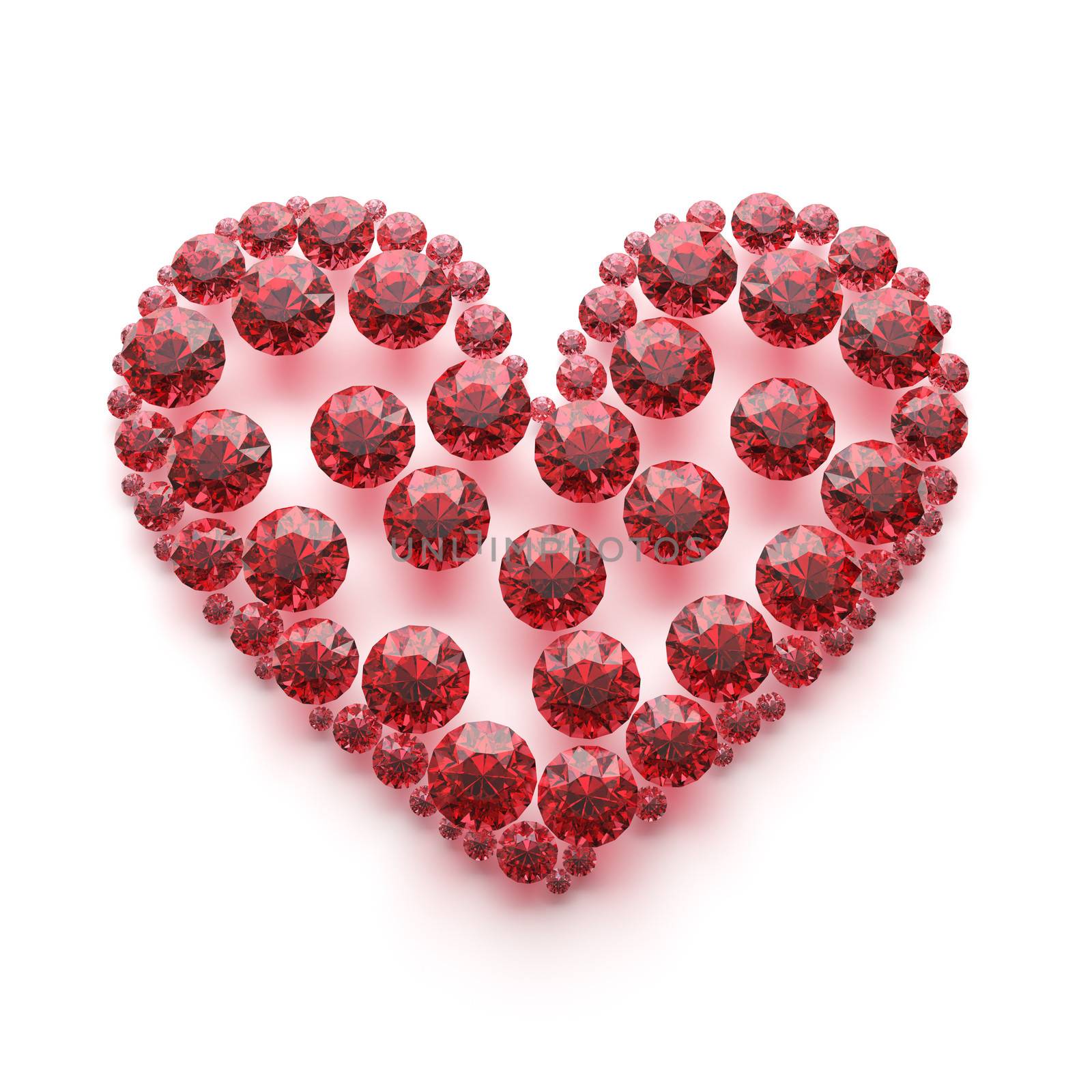 Red diamond heart on white- isolated with clipping path