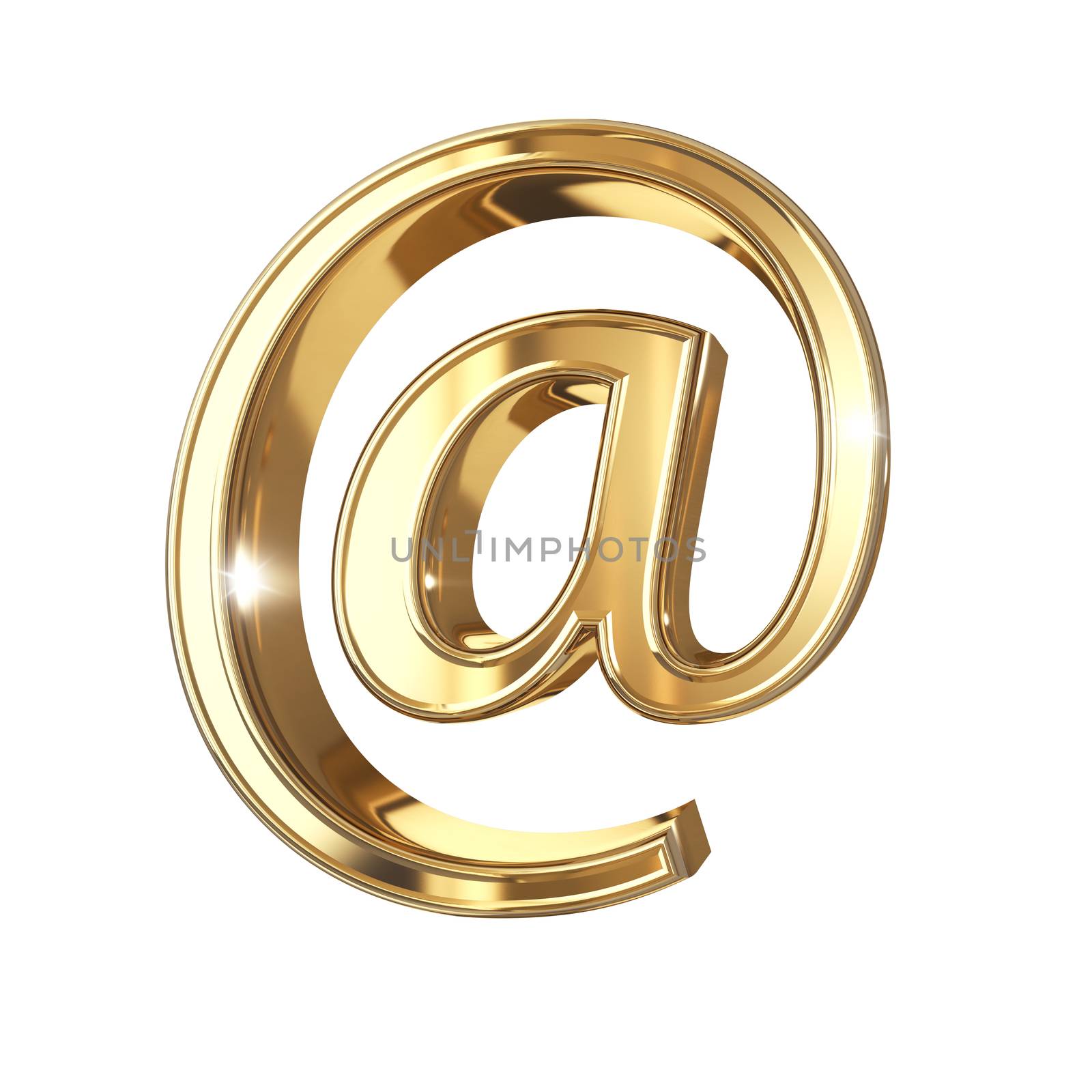 Golden 3D email @ symbol - isolated by 123dartist
