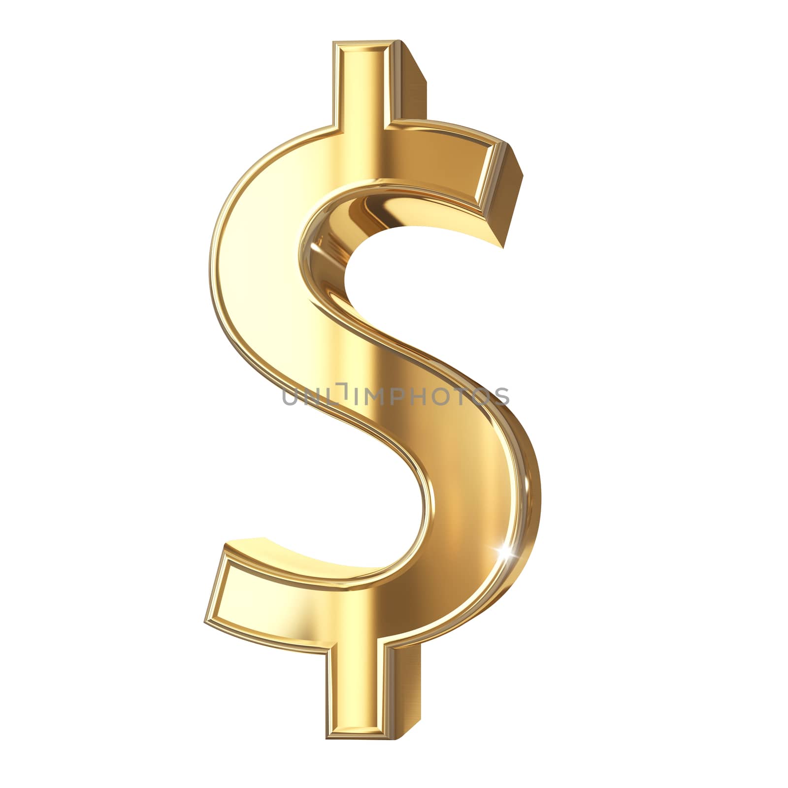 Golden 3D dollar symbol with clipping path isolated on white background