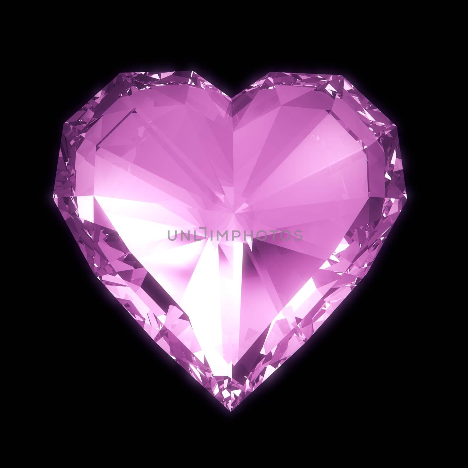 Purple diamond heart isolated on black BG with clipping path
