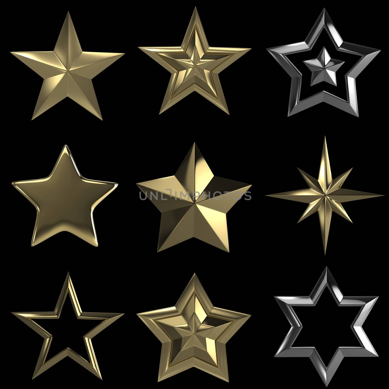 Golden stars collection isolated with clipping path