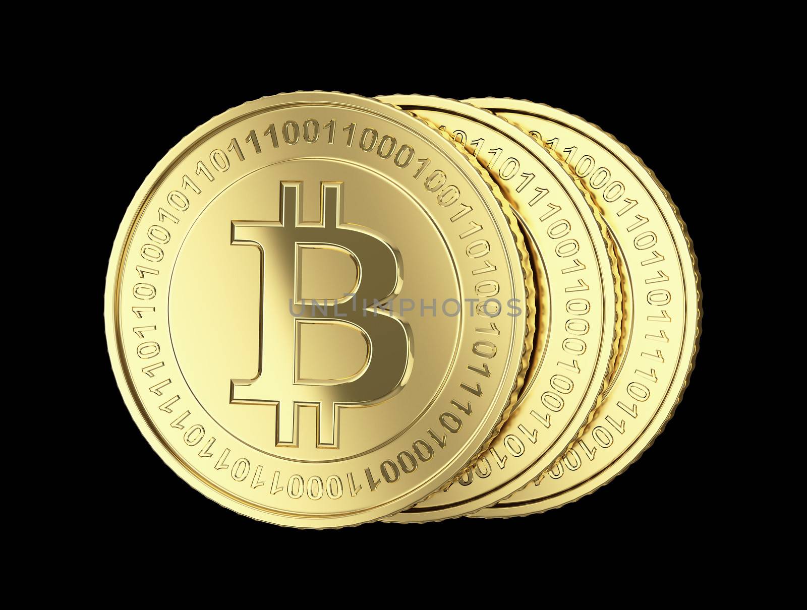 Golden Bitcoin digital currency on black background by 123dartist