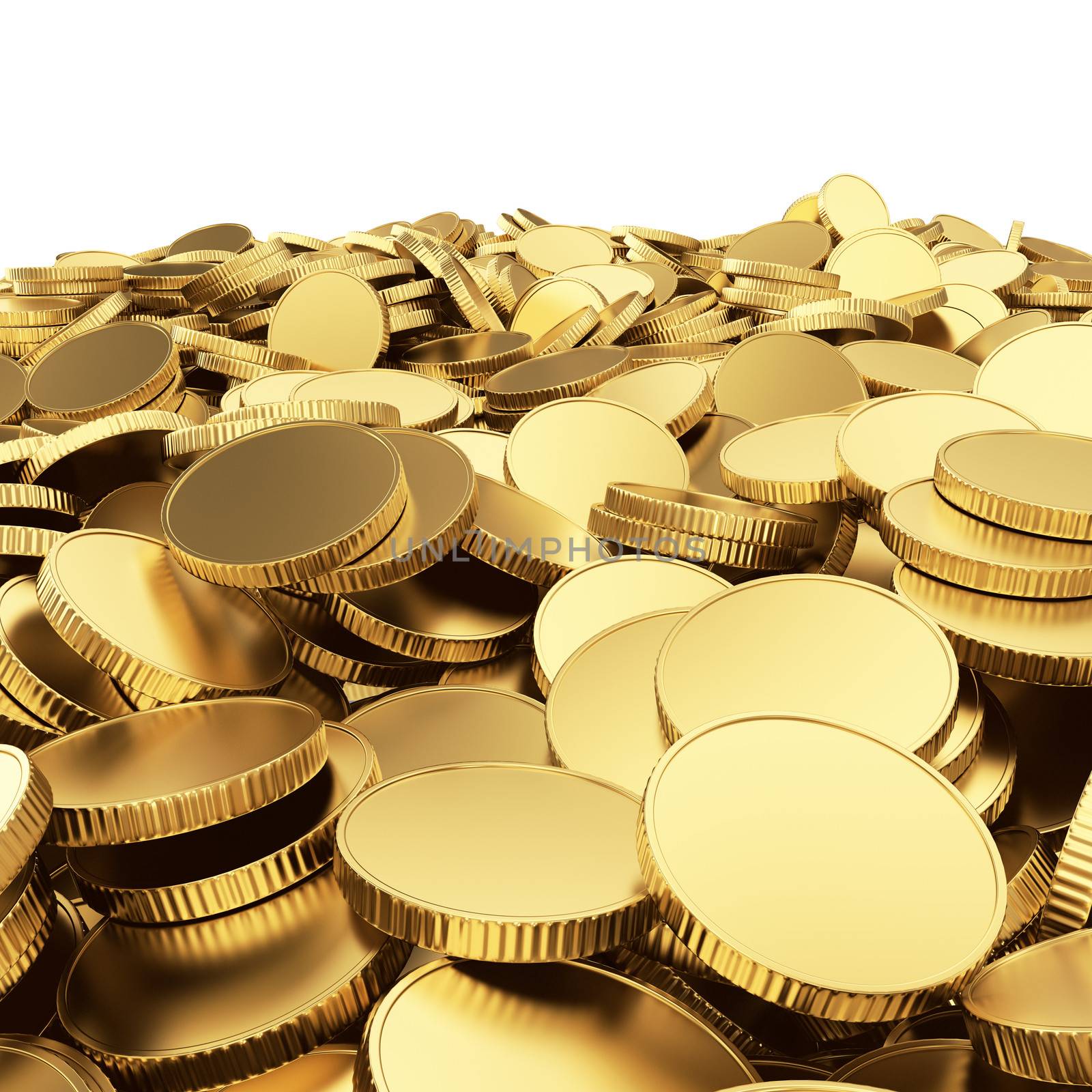 Golden blank coins isolated on white with clipping path