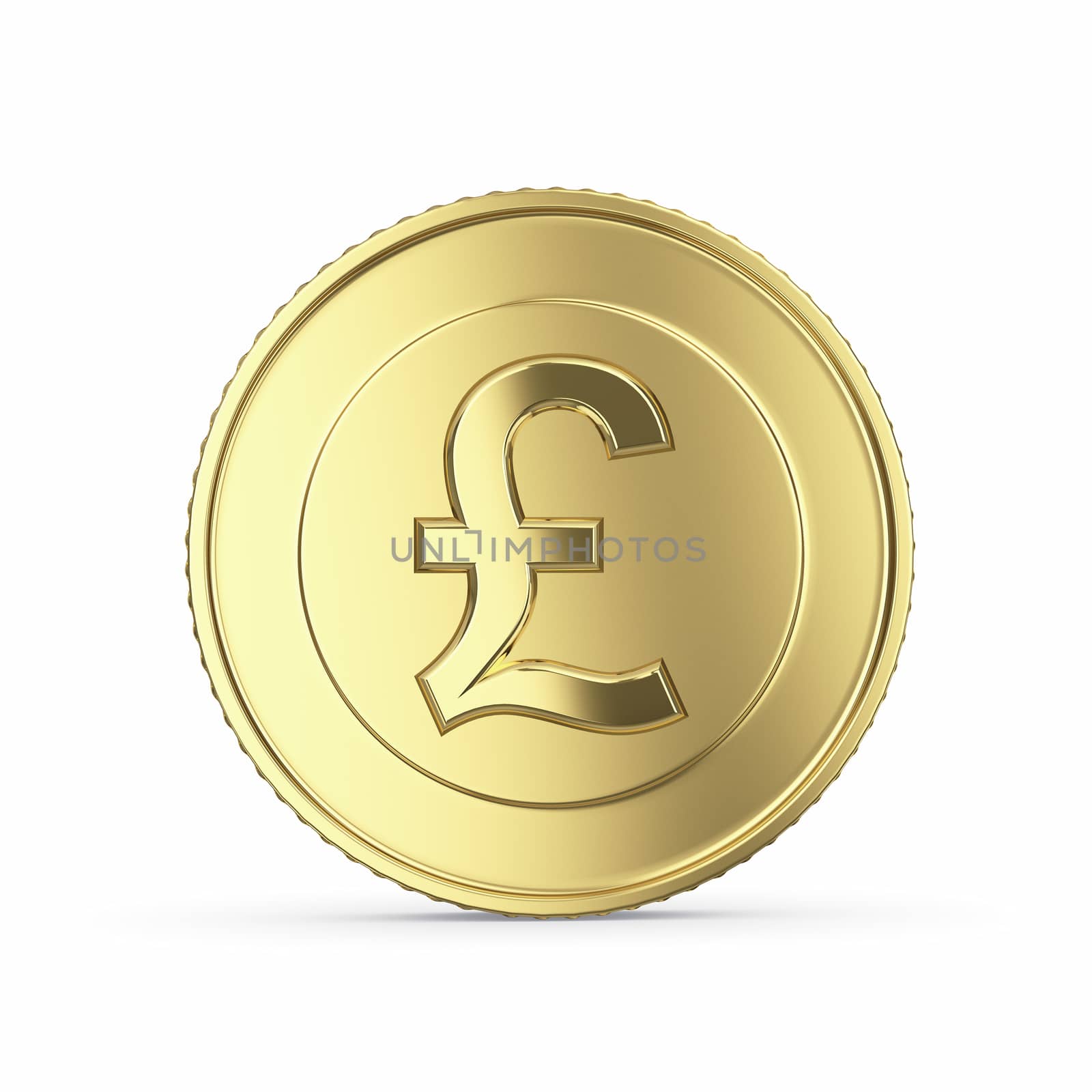 Golden pound coin isolated on white background with clipping path