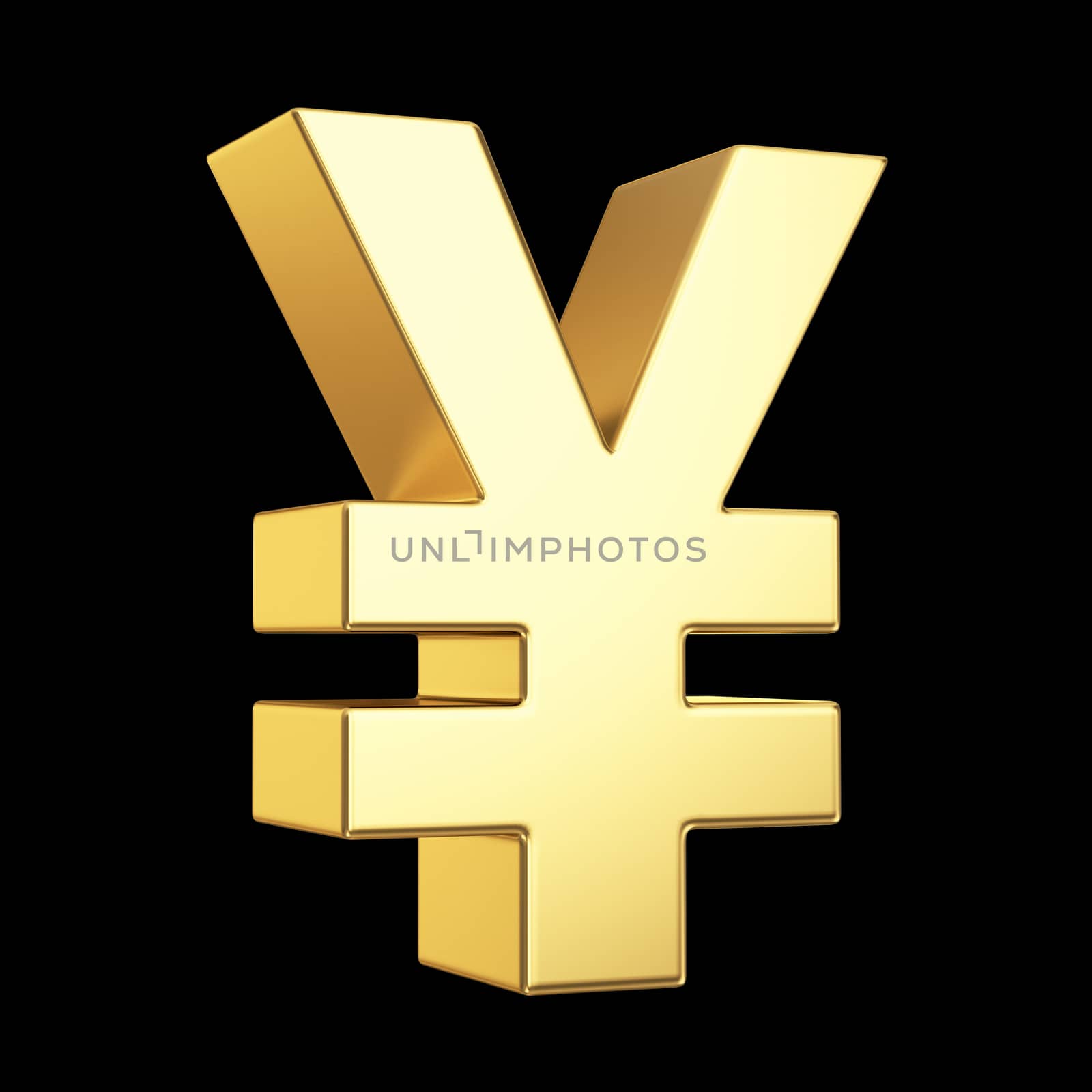 Golden currency symbol isolated on black with clipping path