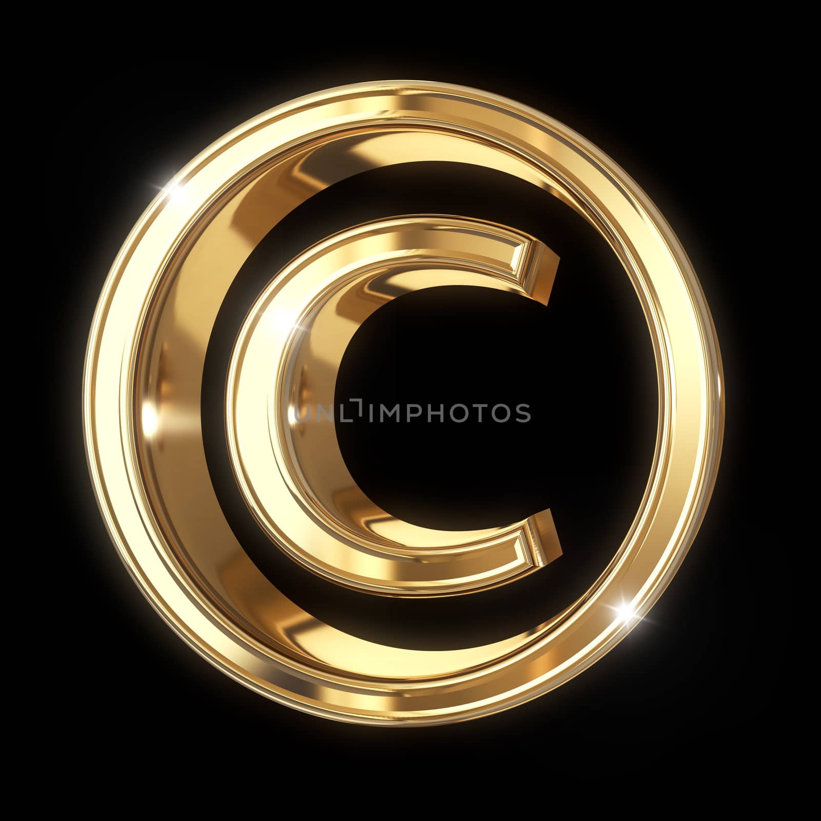 Golden 3D copyright symbol with clipping path - isolated on black background