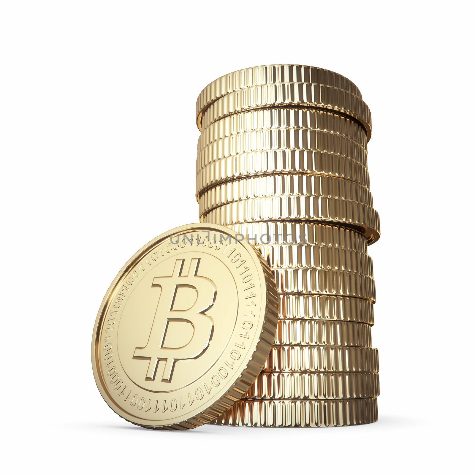 Golden Bitcoin cryptography digital currency coins - isolated with clipping path