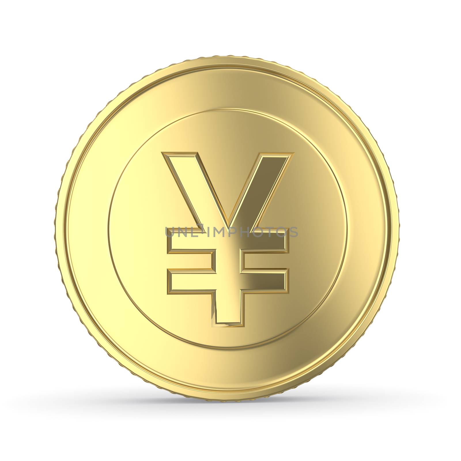 Golden yen coin on white isolated with clipping path