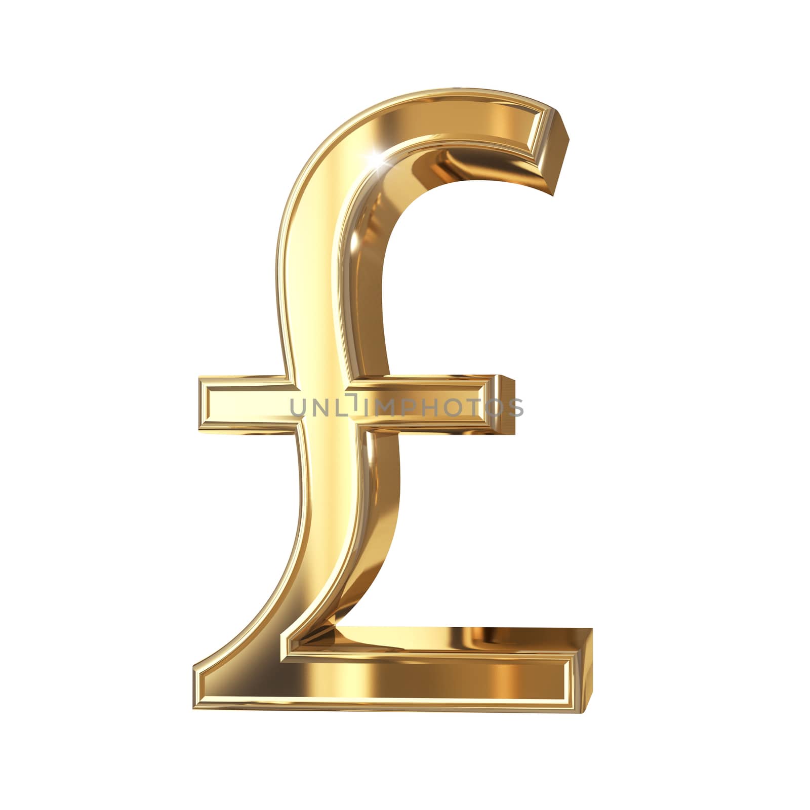 Golden 3D pound symbol with clipping path isolated on white background