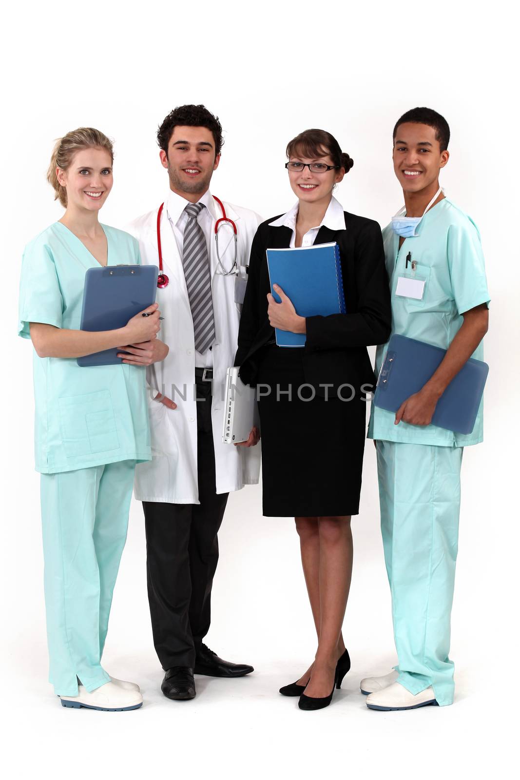 hospital workers posing together