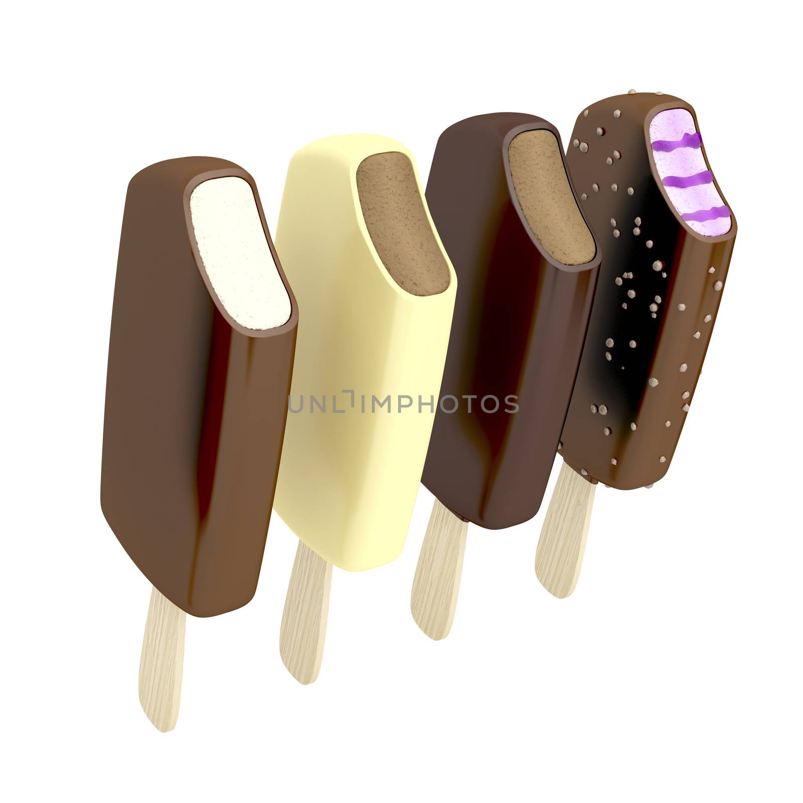 Four different ice creams isolated on white background