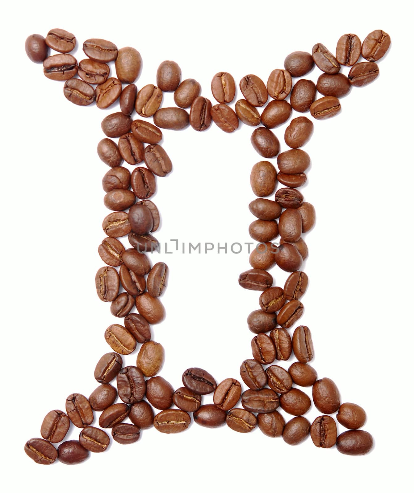 gemini (zodiac sign) of coffee beans isolated on white