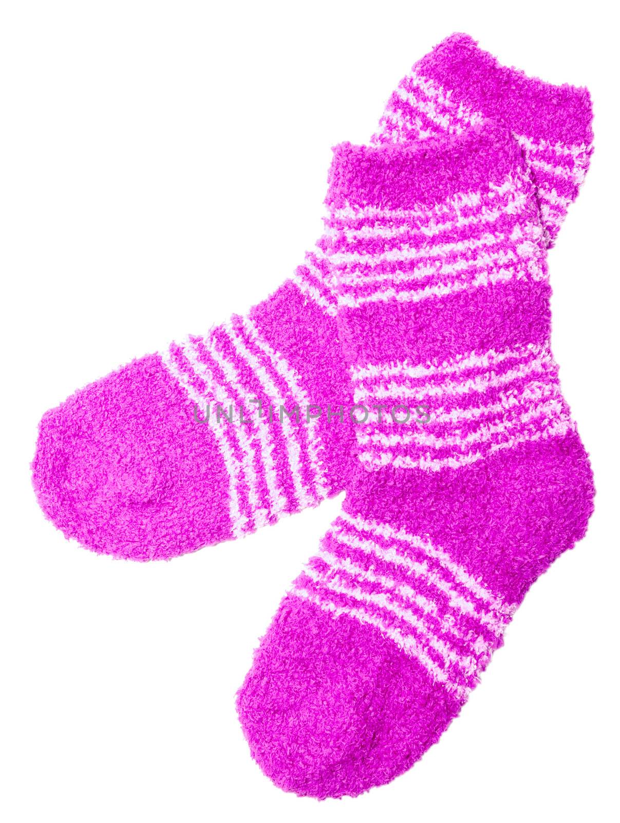 pair of striped pink socks isolated on white
