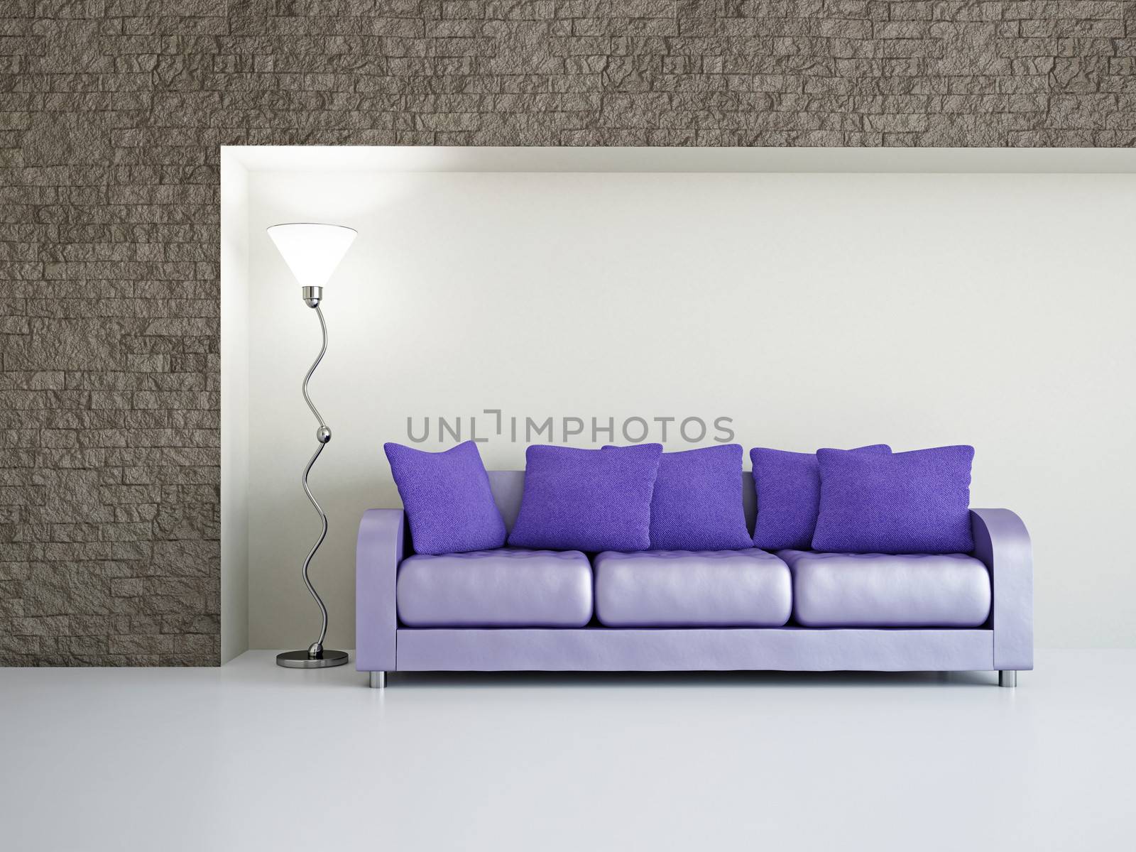 Livingroom with sofa near the wall