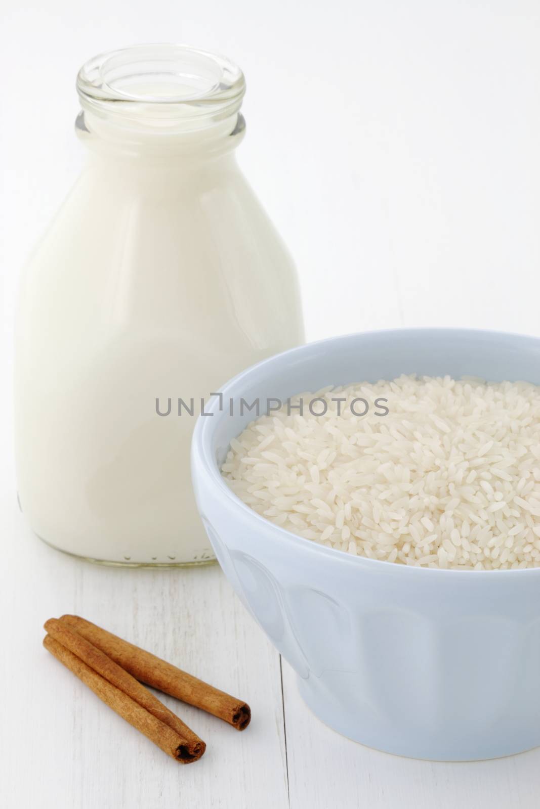 Delicious rice pudding ingredients, used to make one of the most famous and delicious desserts ever.