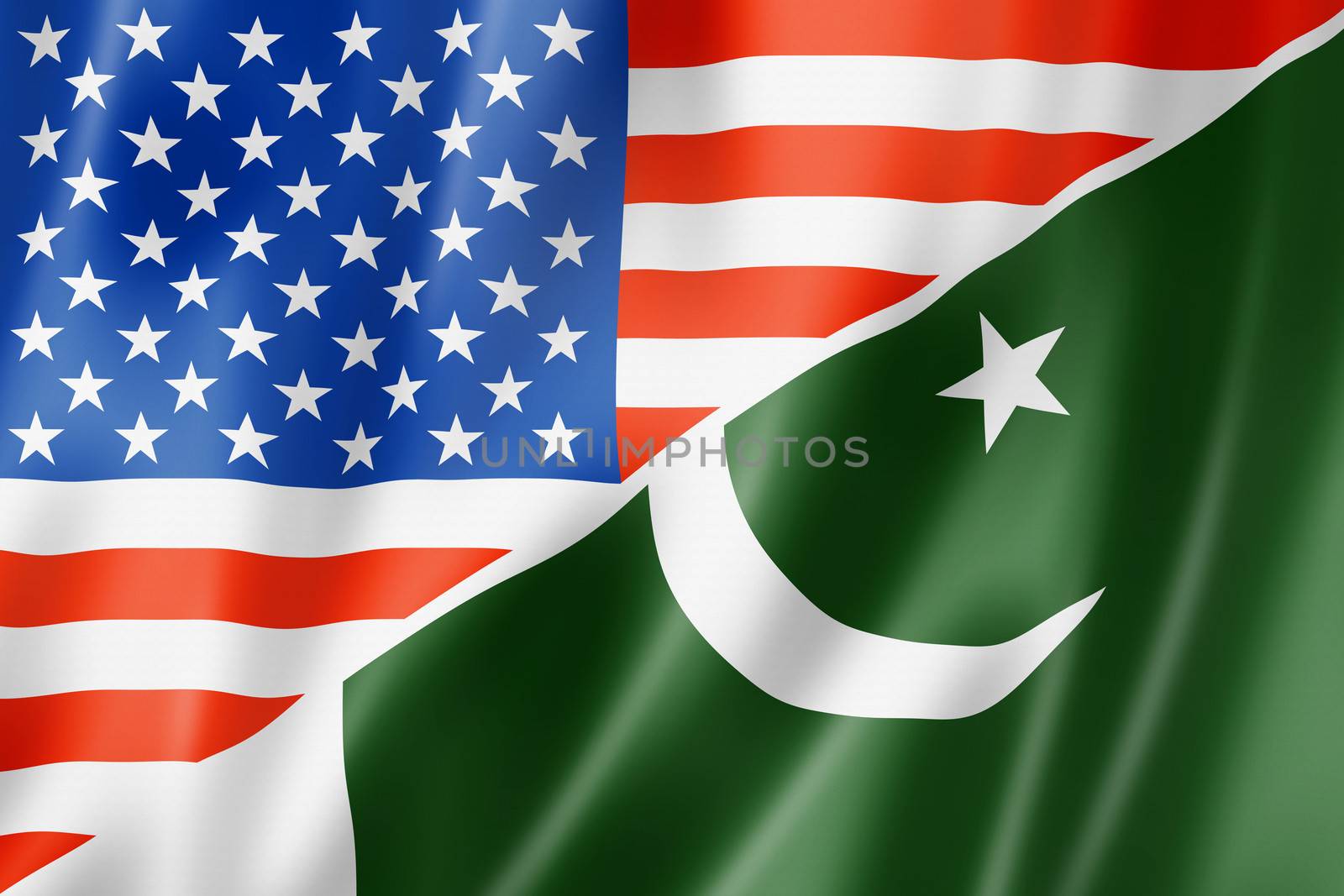 Mixed USA and Pakistan flag, three dimensional render, illustration