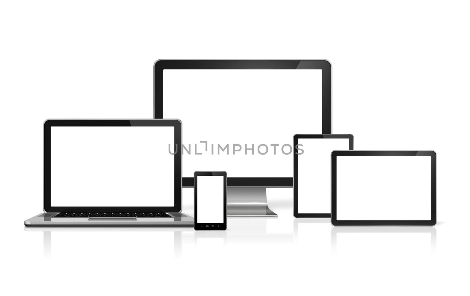 3D computer, laptop, mobile phone and digital tablet pc - isolated on white with clipping path