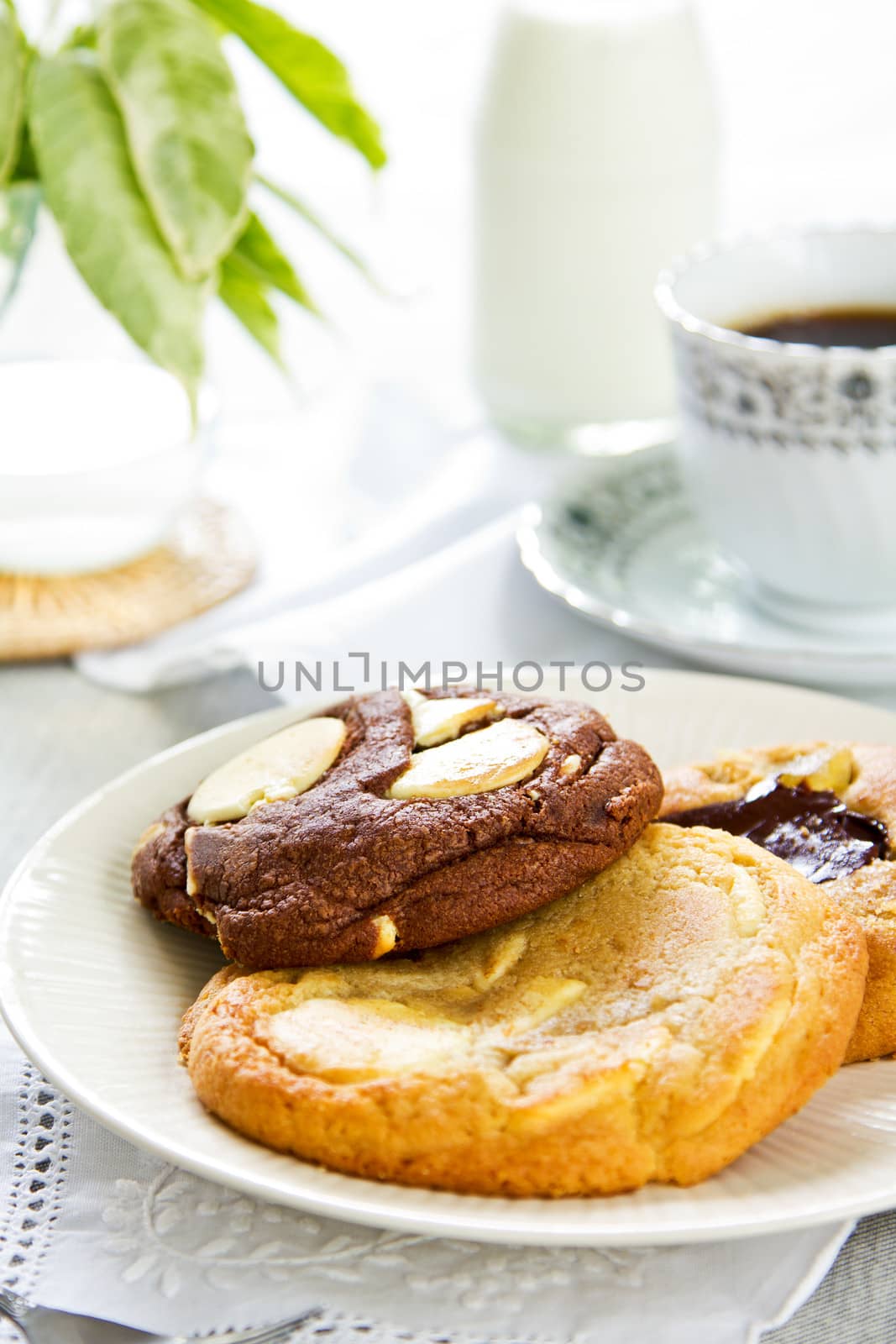 Soft cookies with chocolate ,white chocolate and  dired ginger