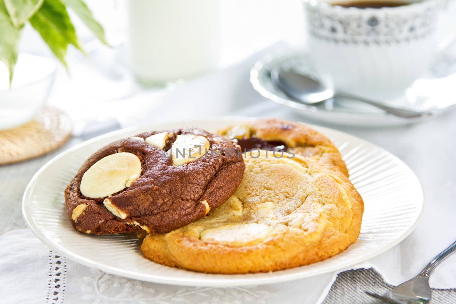 Soft cookies with chocolate ,white chocolate and  dired ginger
