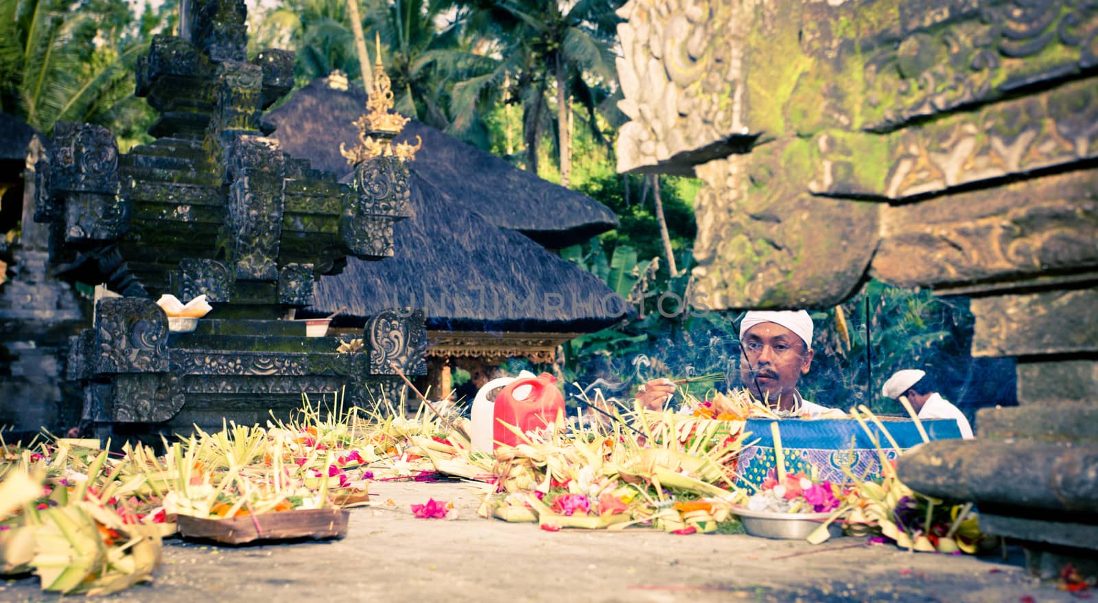 Image of a devotee inside the peaceful and beautiful temple.