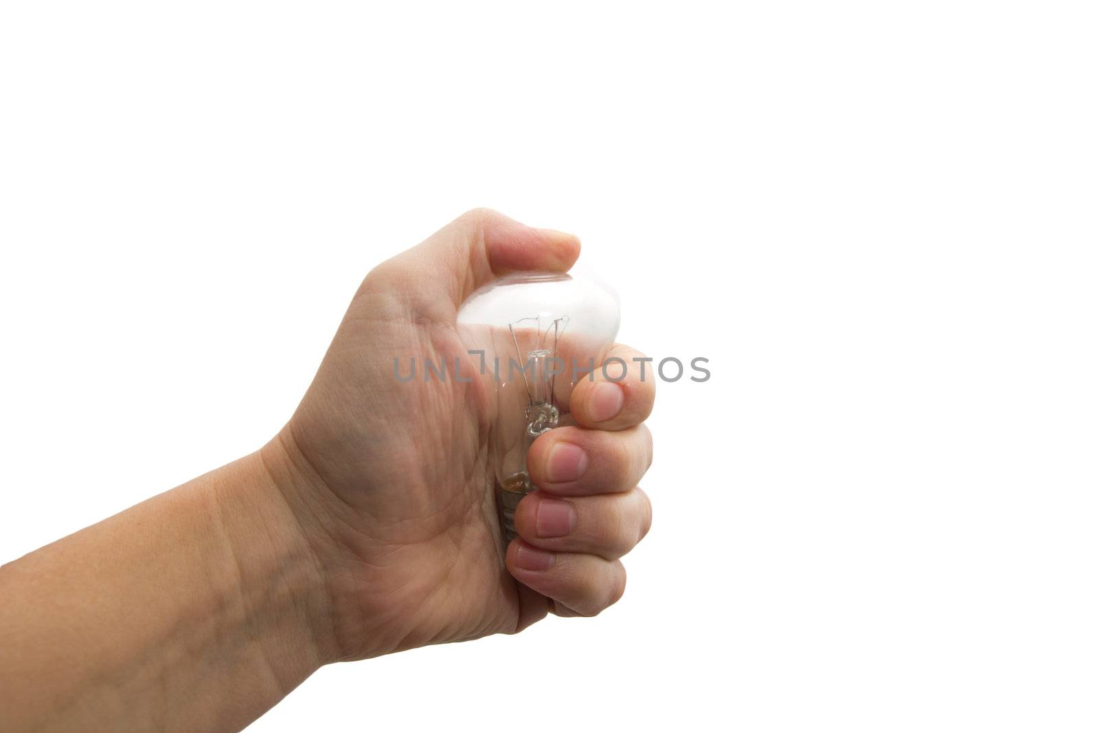 Light bulb in hand isolated on a white background 
