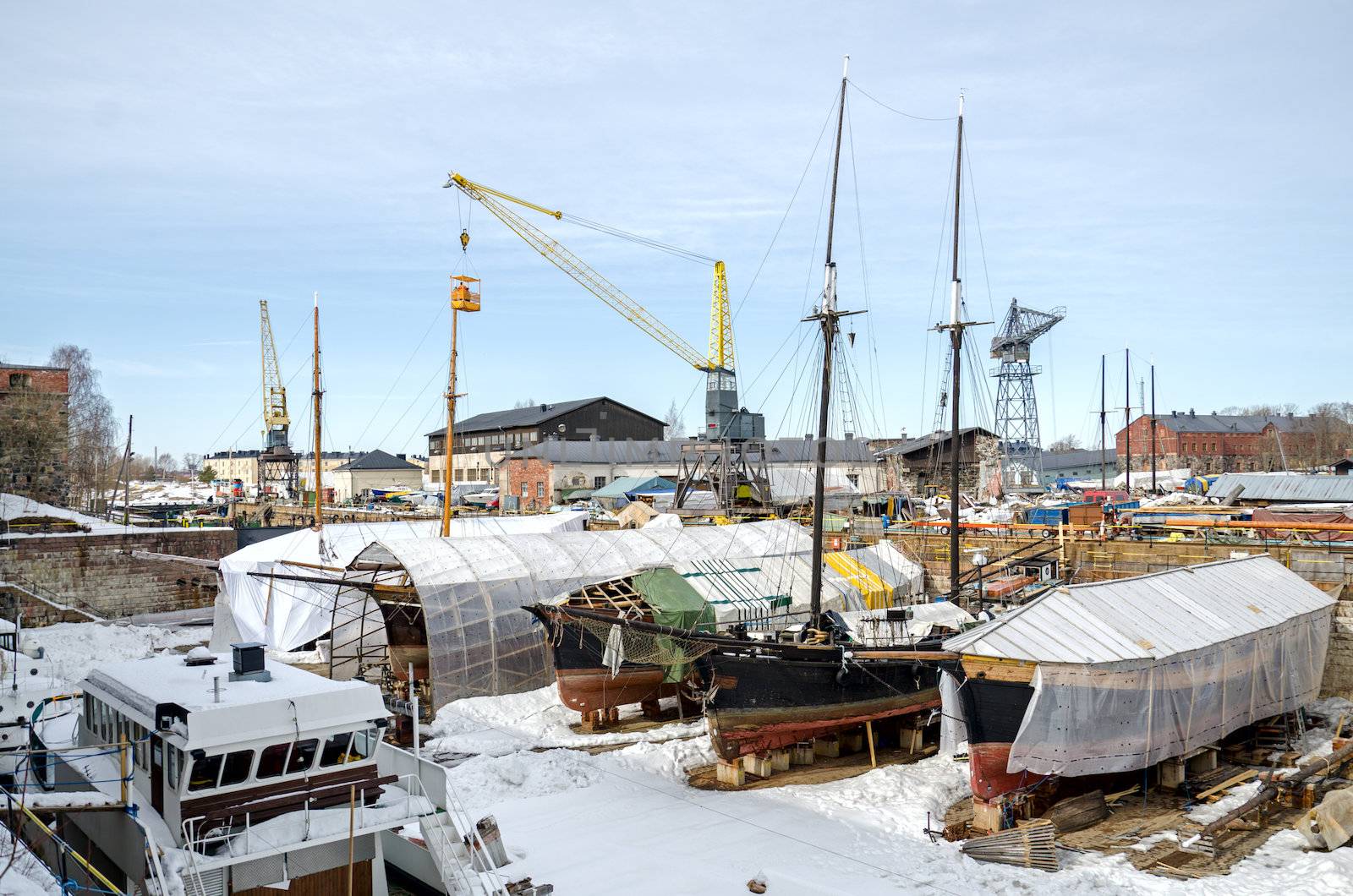 Boats in the drydock. Suomenlinna, Finland