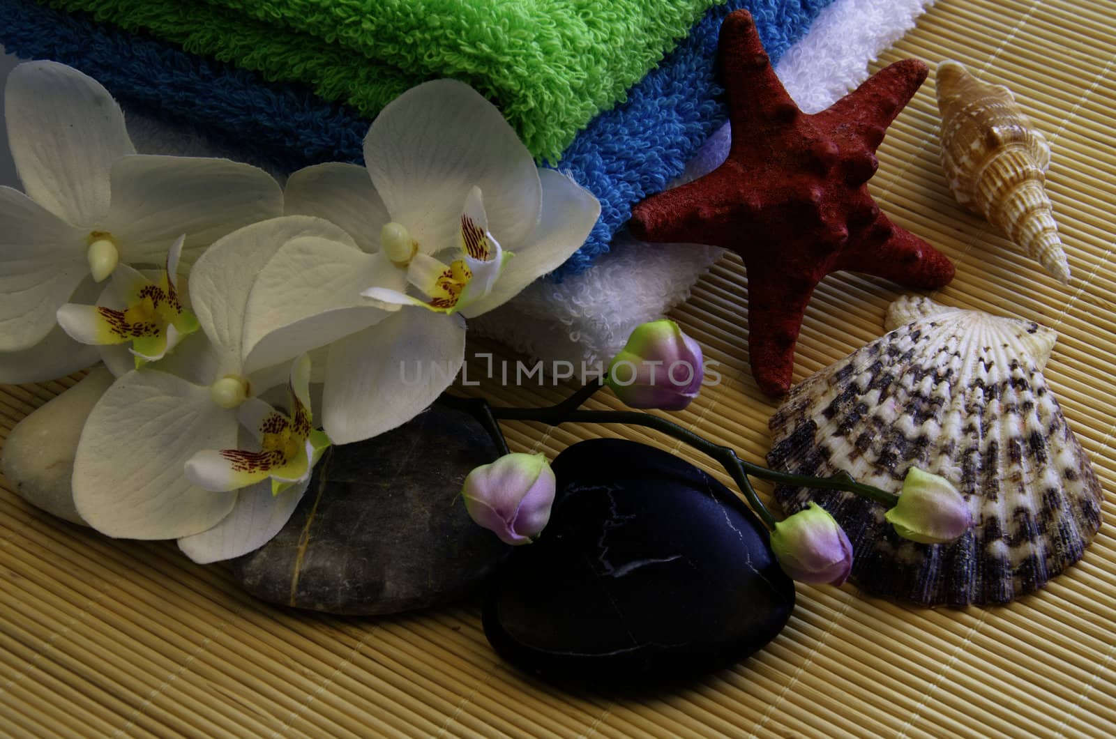 Spa concept with zen stones and orchid