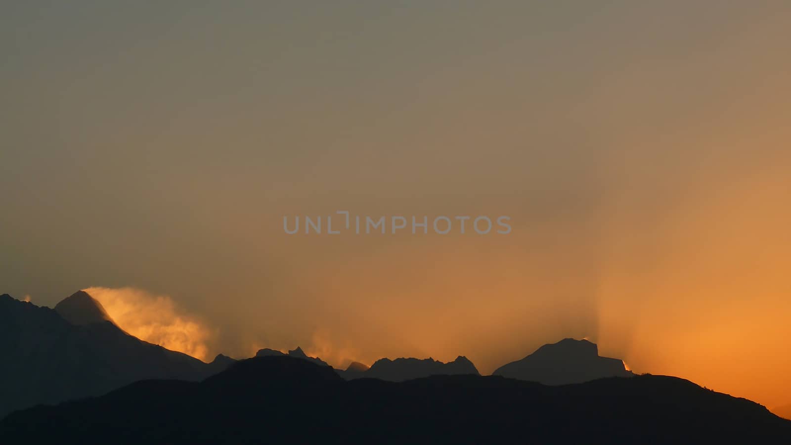 Early morning in the Himalayas Nepal Poon Hill - view of the Annapurna in the sun rays