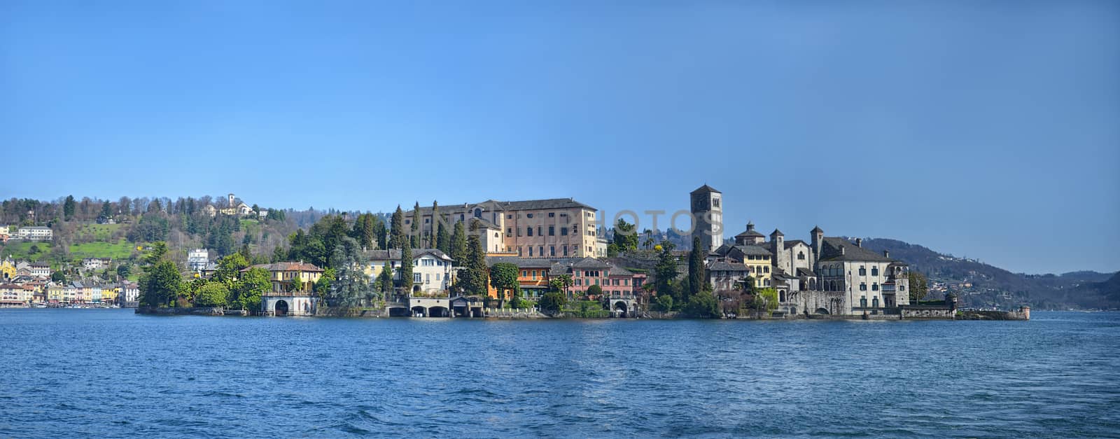 Panorama view of San Giulio island on Lake Orta in Italy by artofphoto