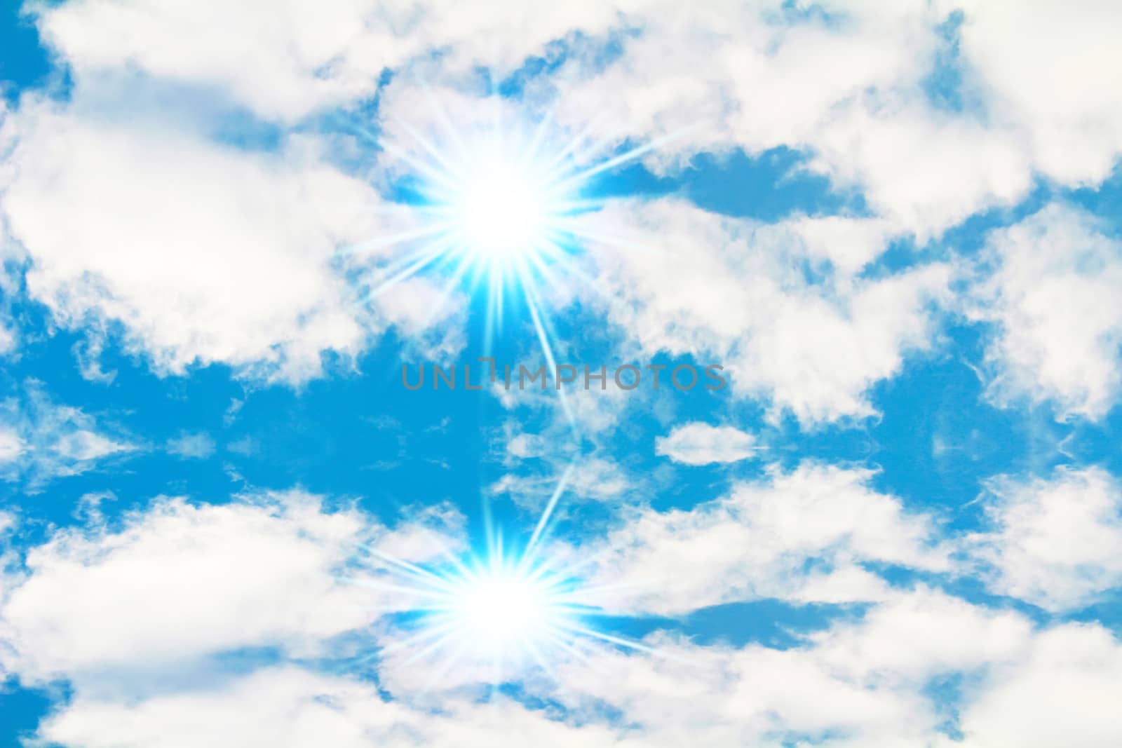 Peaceful background - bright sun, blue sky, white clouds - heaven 